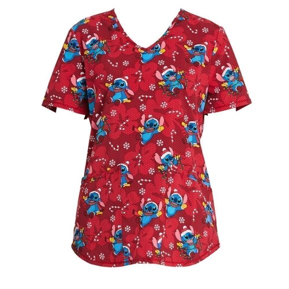 Nwt Scrubstar Christmas Women's Candy Cane Stitch Scrub Top - Picture 1 of 9